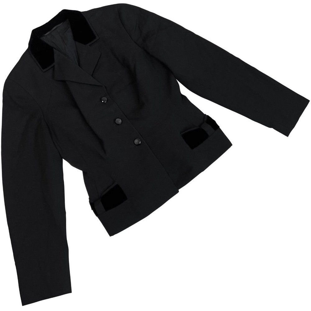 Bjury (Sweden) Velvet Trim Virgin Wool Hopsack Weave Chesterfield Blazer : S